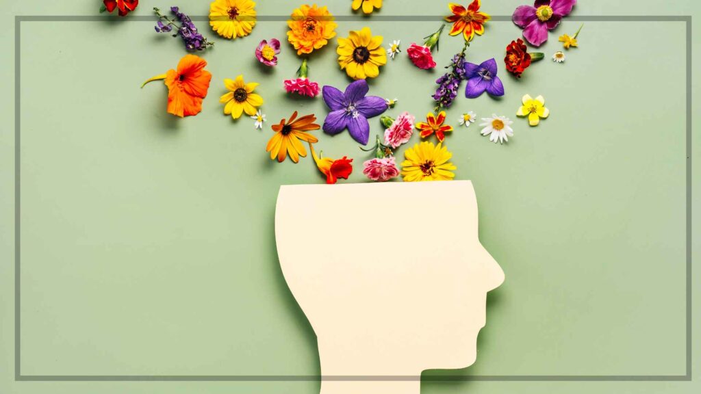 두뇌에 꽃이 나오는 이미지